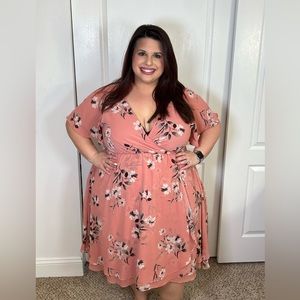 Plus Wrap Bodice Floral Georgette Midi Dress